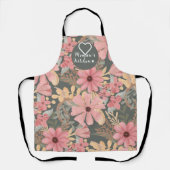 ミューのキッチンピンクのセージ緑の花離れの花 エプロン (正面)