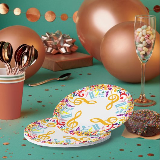 ミューカラフルラー付き音楽ノート ペーパープレート (複数)