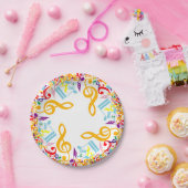 ミューカラフルラー付き音楽ノート ペーパープレート (パーティー)