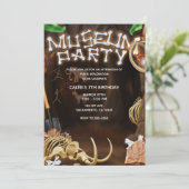 ミュージアムパーティー恐竜の骨ミステリーケーブ誕生日 招待状 (スタンド正面)