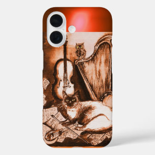 ミュージカルの茶色セピア宝珠付き猫 iPhone 16ケース