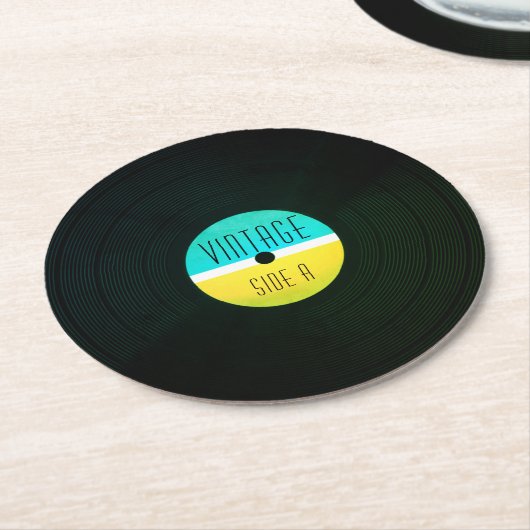 ミュージカルの記録プレートのビニールのヴィンテージのスタイル ラウンドペーパーコースター (アングル)