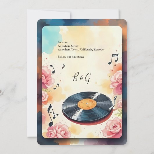 ミュージカルよくはしゃぐフローラ結婚式の日付を保存 招待状 (裏面)