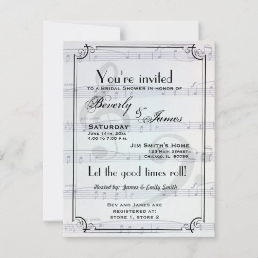 ミュージカルをテーマにしたブライダルシャワーの招待 招待状 (正面)