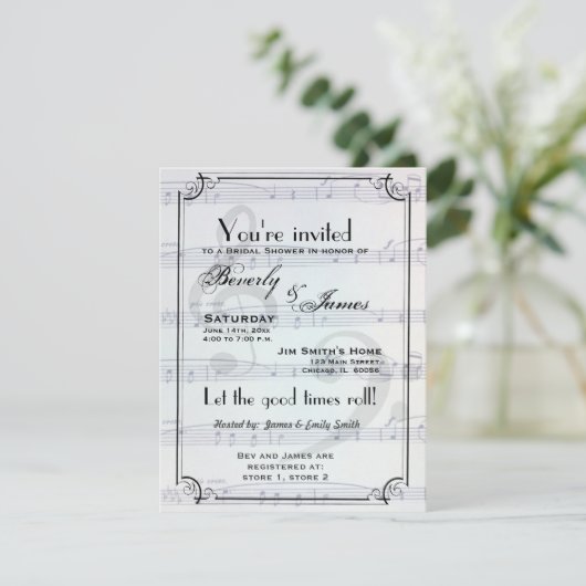 ミュージカルをテーマにしたブライダルシャワーの招待 招待状 (スタンド正面)