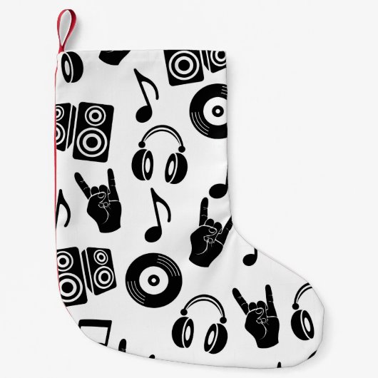 ミュージカルアクセサリ:モノクロヴィンテージパターン。 スモールクリスマスストッキング (正面)