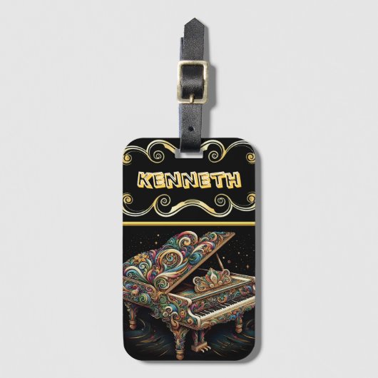 ミュージカルアーティストオン洗練されたブラック ラゲッジタグ (正面縦)