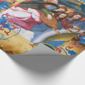 ミュージカルエンジェルズパーチメント、赤い青の花、宝石 ラッピングペーパー (角)