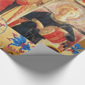 ミュージカルエンジェルズパーチメント、赤い青の花、宝石 ラッピングペーパー (角)