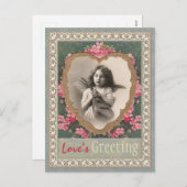 ミュージカルエンジェル金ゴールドハートCC0787バレンタイン シーズンポストカード (正面/裏面)