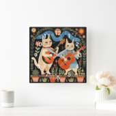 ミュージカルキャッツフォークアート スクエア壁時計 (ホーム)