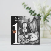 ミュージカルキャットファースト誕生日パーティー白黒 招待状 (スタンド正面)