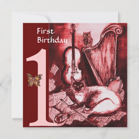 ミュージカルキャットファースト・バースデーパーティー赤シャンパン 招待状 (正面)