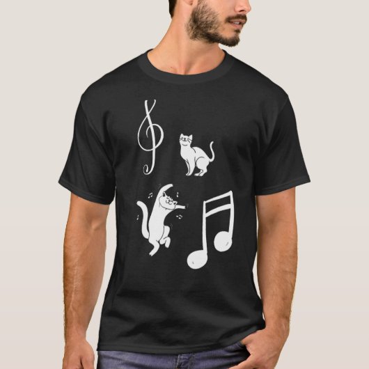 ミュージカルキャット 猫の音符 猫と音楽 ネコ Tシャツ (正面)