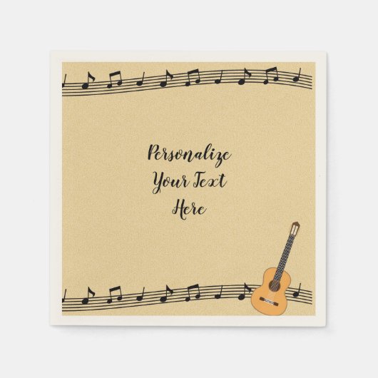 ミュージカルギターと楽譜パーソナライズパーティー スタンダードカクテルナプキン (正面)