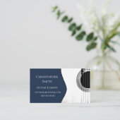 ミュージカルギターレッスンQRコードネイビーブルー 名刺 (スタンド正面)