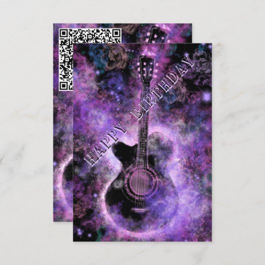 ミュージカルギター誕生日カードあなたのQRコード希望 カード (正面/裏面)