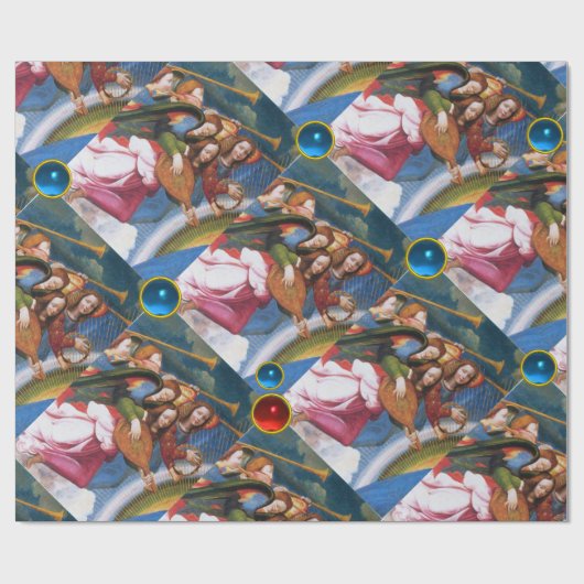 ミュージカルクリスマスエンジェルと赤い青の宝石 ラッピングペーパー (フラット)