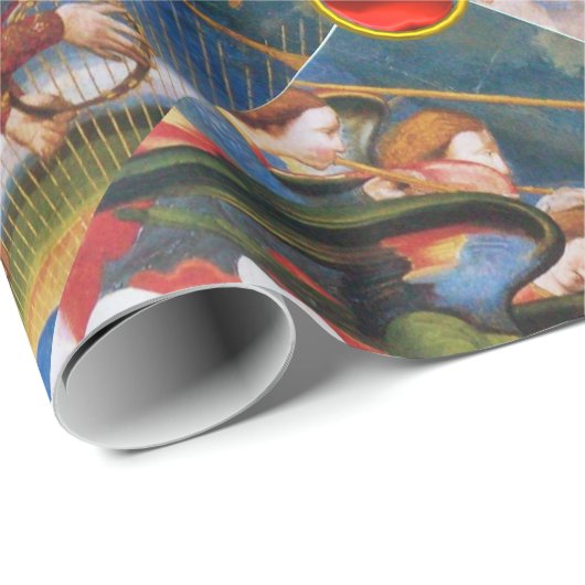 ミュージカルクリスマスエンジェルと赤い青の宝石 ラッピングペーパー (ロールコーナー)