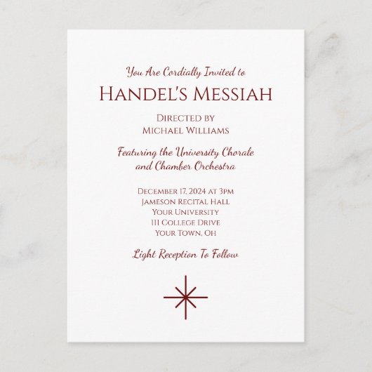 ミュージカルクリスマスコンサートホエレガントリデイ インビテーションポストカード (正面)