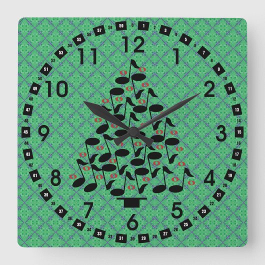 ミュージカルクリスマスツリー スクエア壁時計 (正面)