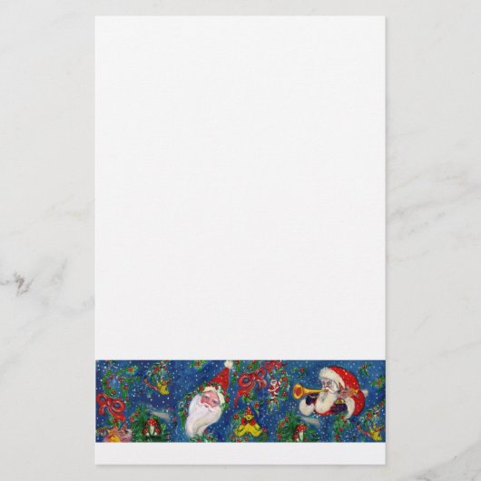 ミュージカルクリスマスナイト、サンタ付きのおもちゃ青い白 便箋 (正面)