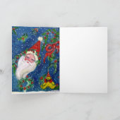 ミュージカルクリスマスパーティー、サンタ、レッドボウとテディベア シーズンカード (内部)