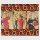 ミュージカルクリスマス天使/光沢のある赤いルビー宝石 ラッピングペーパー (フラット)