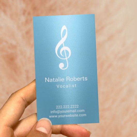 ミュージカルクレフ、 音符記号ロゴボーカリスト歌手ライトブルー音楽 名刺