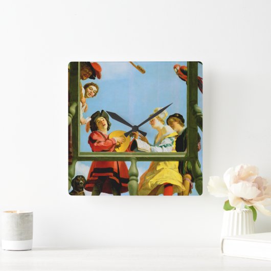 ミュージカルグループオンバルコニーファインアートオランダ絵画ズ スクエア壁時計 (ホーム)