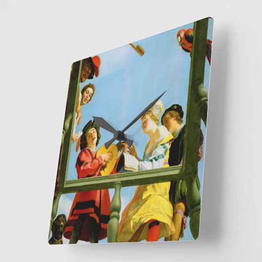 ミュージカルグループオンバルコニーファインアートオランダ絵画ズ スクエア壁時計 (傾斜)