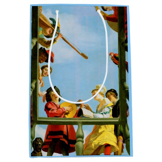 ミュージカルグループオンバルコニーファインアートオランダ絵画ズ ミディアムペーパーバッグ (正面)