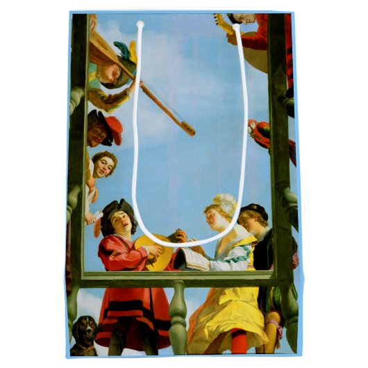 ミュージカルグループオンバルコニーファインアートオランダ絵画ズ ミディアムペーパーバッグ (裏面)