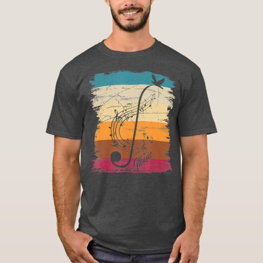 ミュージカルコンポーザミュージックノートミュージシャンレトロクレフ、 音符記号 Tシャツ (正面)