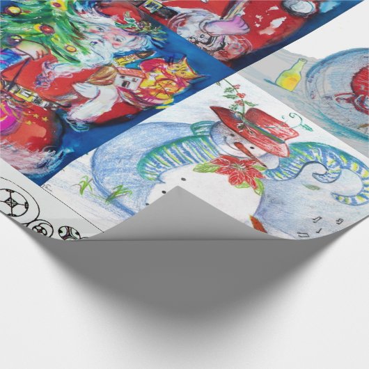 ミュージカルサンタと雪だるまクリスマスホリデー ラッピングペーパー (角)