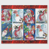 ミュージカルサンタと雪だるまハッピークリスマスホリデー ラッピングペーパー (フラット)