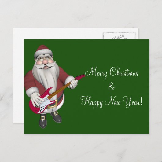 ミュージカルサンタクロースとレッドエレキギター シーズンポストカード (正面/裏面)