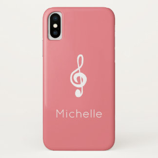 ミュージカルシンボルトレブルクレフ、 音符記号ピンク iPhone X ケース