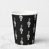 ミュージカルシンボル高音クレフ、 音符記号シンプル白黒 紙コップ (裏面)