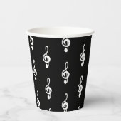 ミュージカルシンボル高音クレフ、 音符記号シンプル白黒 紙コップ (正面)