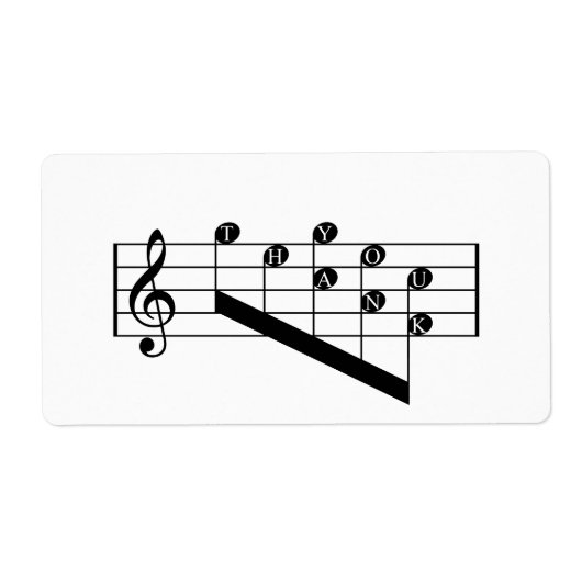 ミュージカルスタッフトレブルクレフ、 音符記号サンキューノートデザイン ラベル (正面)