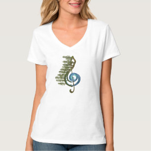 ミュージカルソル鍵自然記号VネックTシャツ Tシャツ