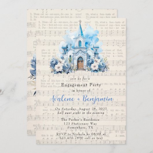 ミュージカルダスティブルーチャーチ婚約パーティ 招待状 (正面/裏面)
