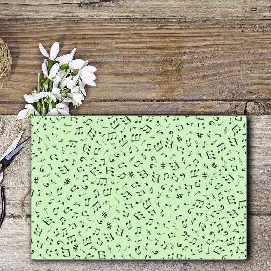 ミュージカルテーマ様々なブラックミュージックノートグリーン 薄葉紙