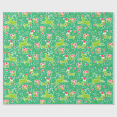 ミュージカルトナカイの鳥の緑の赤いクリスマスラップ ラッピングペーパー (フラット)