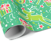 ミュージカルトナカイの鳥の緑の赤いクリスマスラップ ラッピングペーパー (ロールコーナー)