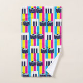 ミュージカルドラムズピアノ鍵ストライプカラフル バスタオルセット (ハンドタオル)