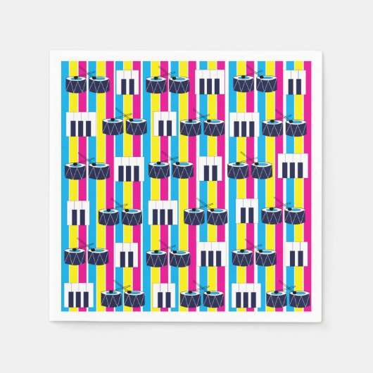 ミュージカルドラムズピアノ鍵音楽愛好家 スタンダードカクテルナプキン (正面)