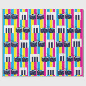 ミュージカルドラムピアノ鍵カラフルストライプ音楽 ラッピングペーパー (フラット)