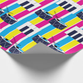 ミュージカルドラムピアノ鍵カラフルストライプ音楽 ラッピングペーパー (角)